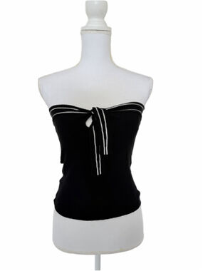 VTG Bebe Y2K Black Tube Top with White Pinstripe Bow Tie Front M